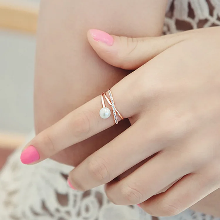 Женское Открытое кольцо с имитацией жемчуга и фианитами|open ring|fashion rings for womenrings women