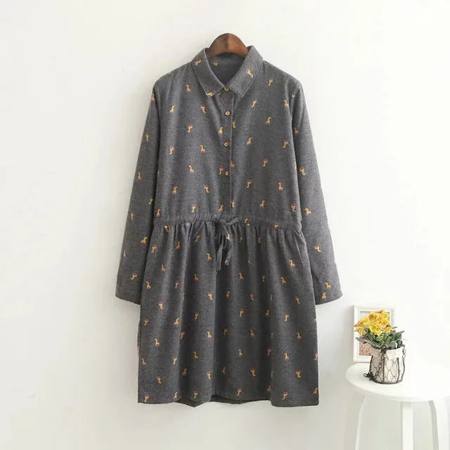 2016 весеннее Платье с принтом жирафа кавайное платье длинными рукавами и