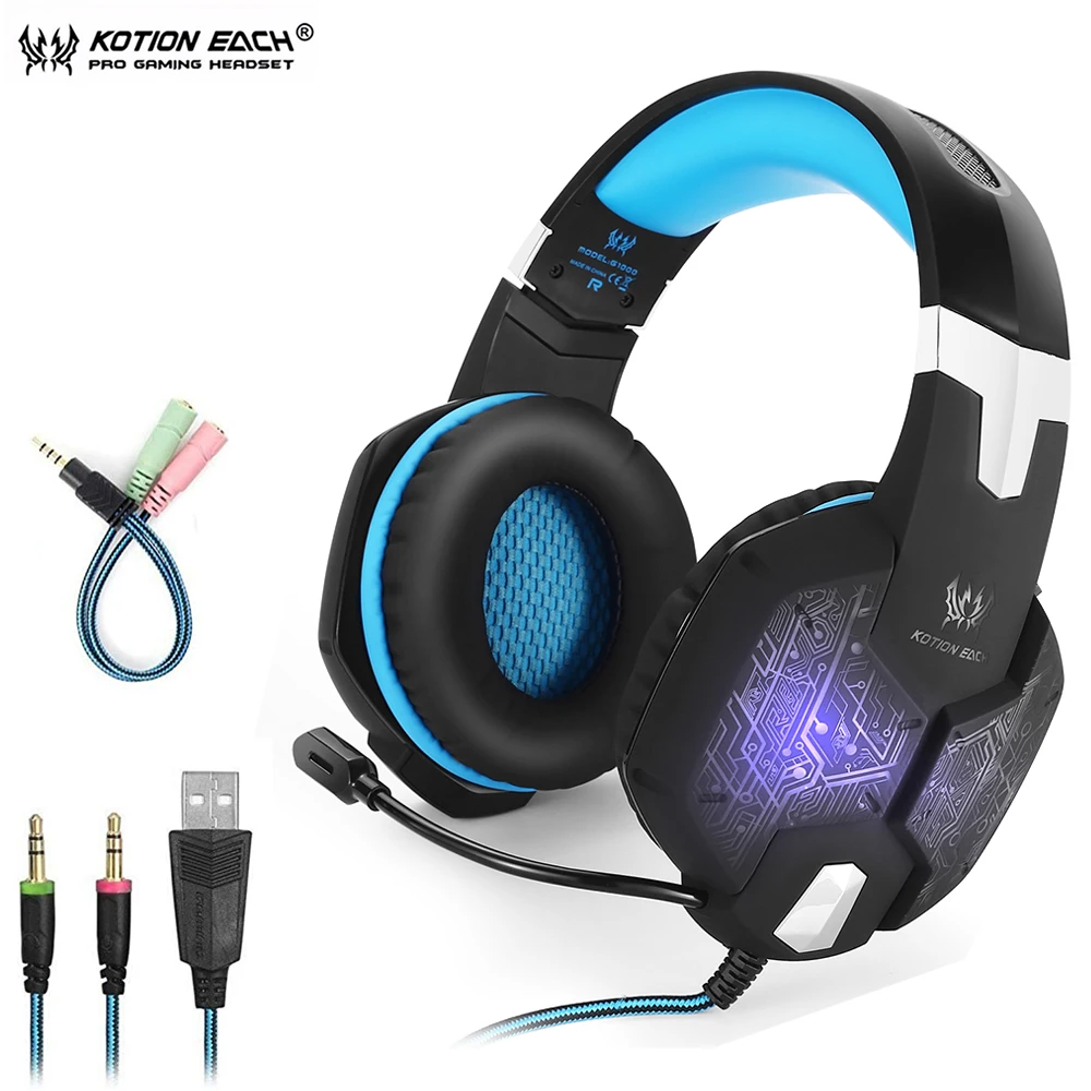 Игровые наушники KOTION G1000 Игровые наушники для компьютера профессиональный проводной 3,5 мм светодиодный бас стерео гарнитура с микрофоном для портативных ПК Ps4 Pro