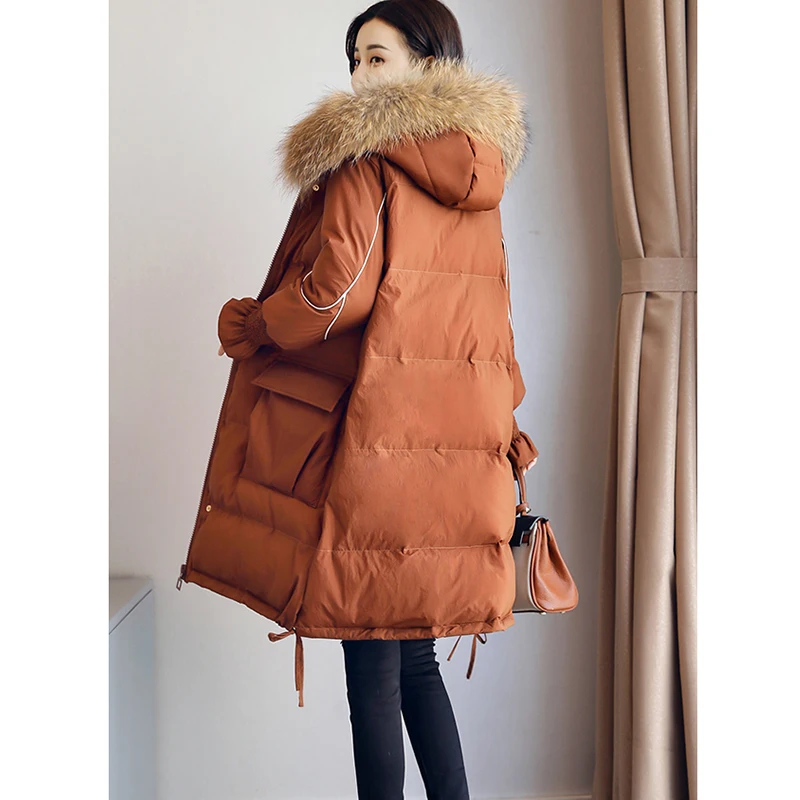

Long Winter Jacket Women Big Fur Collar Down Jacket Women Thicken Parka Coat Winter Cotton Coat Woman Hooded Cotton-padded Coat