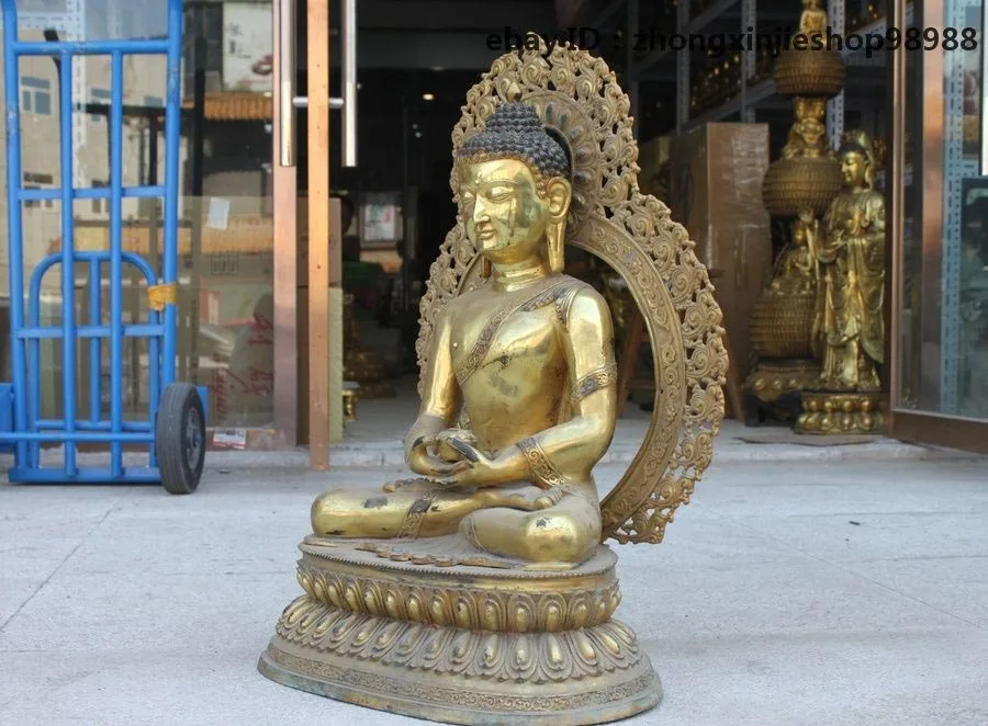 FREE Shipping Tibet Tibetan Bronze Gilt gild Buddhist Amitabha Sakyamuni Buddha Statue Mascot People | Дом и сад