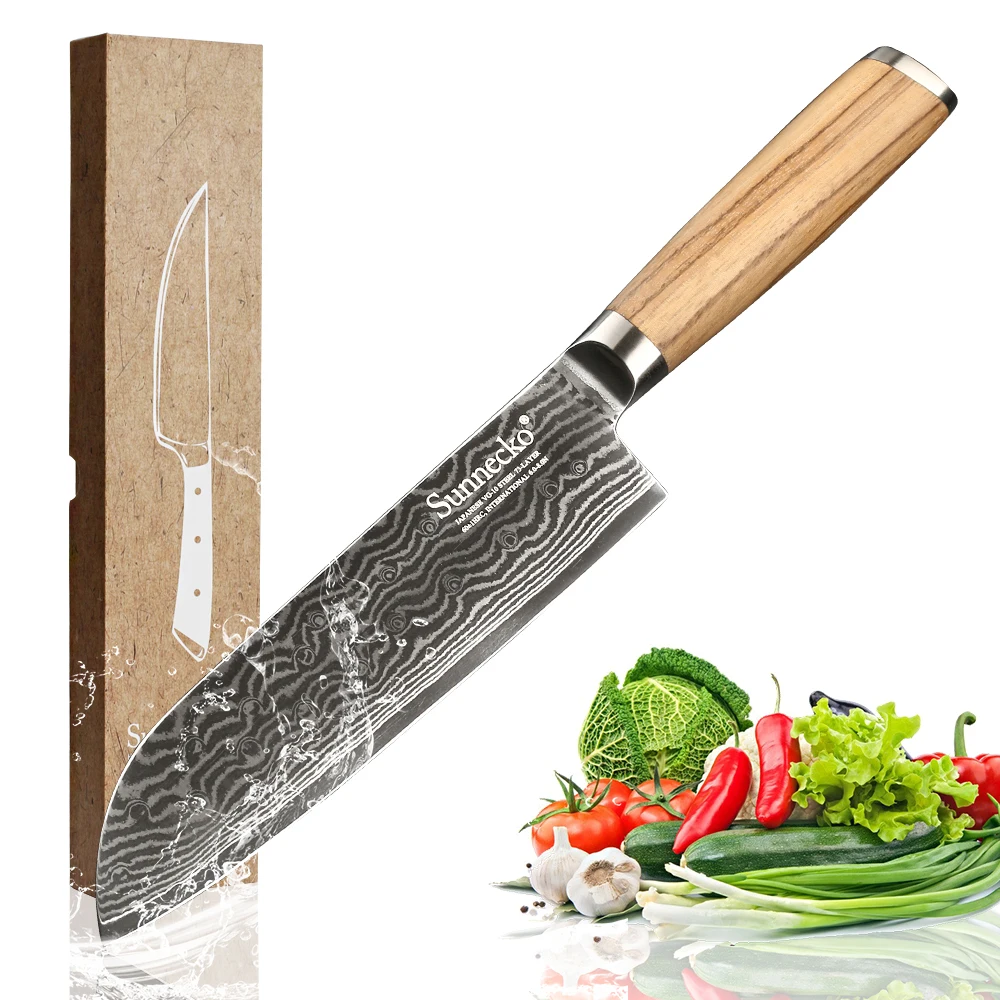 Нож сантоку Sunnecko из дамасской стали острые лезвия 7 дюймов 73 слоя оригинальная