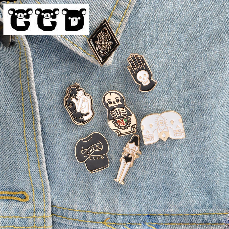 7pcs/set Skeleton doll totem girl Series Alloy Enamel Brooches Badges Hard enamel Cartoon pins Fashion Hat Backpack Accessory | Украшения и