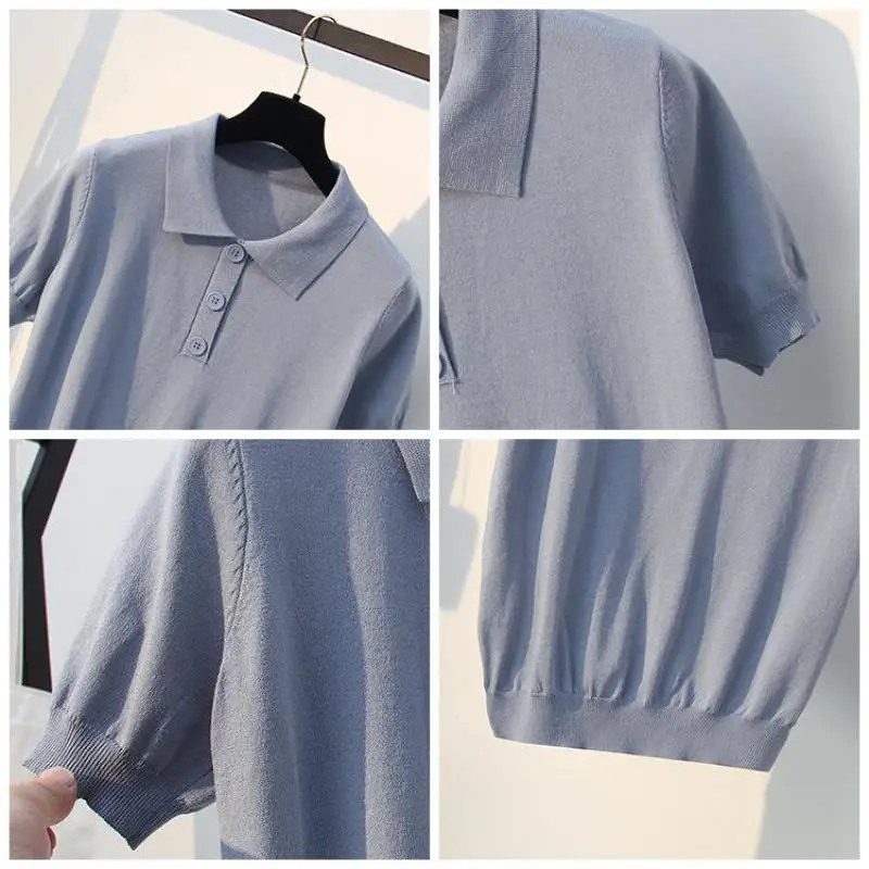 2019 Women Sweaters Summer Thin Rayon Pullovers Knitted Shirts Ladies Knitting Tops Blue White Knitwear Short Sleeve Jumpers | Женская