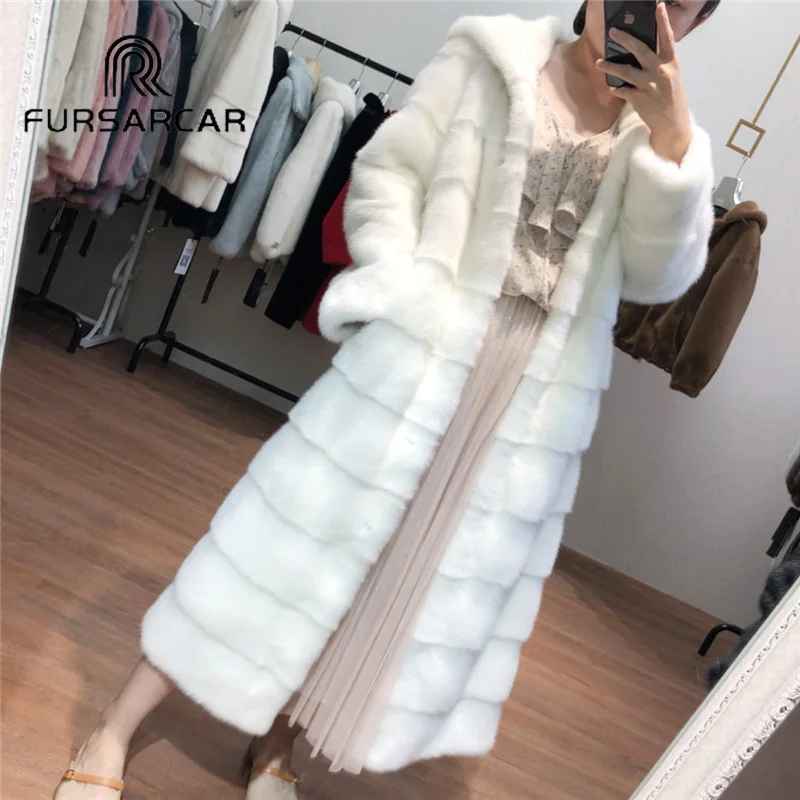 Модное новое пальто FURSARCAR из натурального меха норки Женская длинная Роскошная