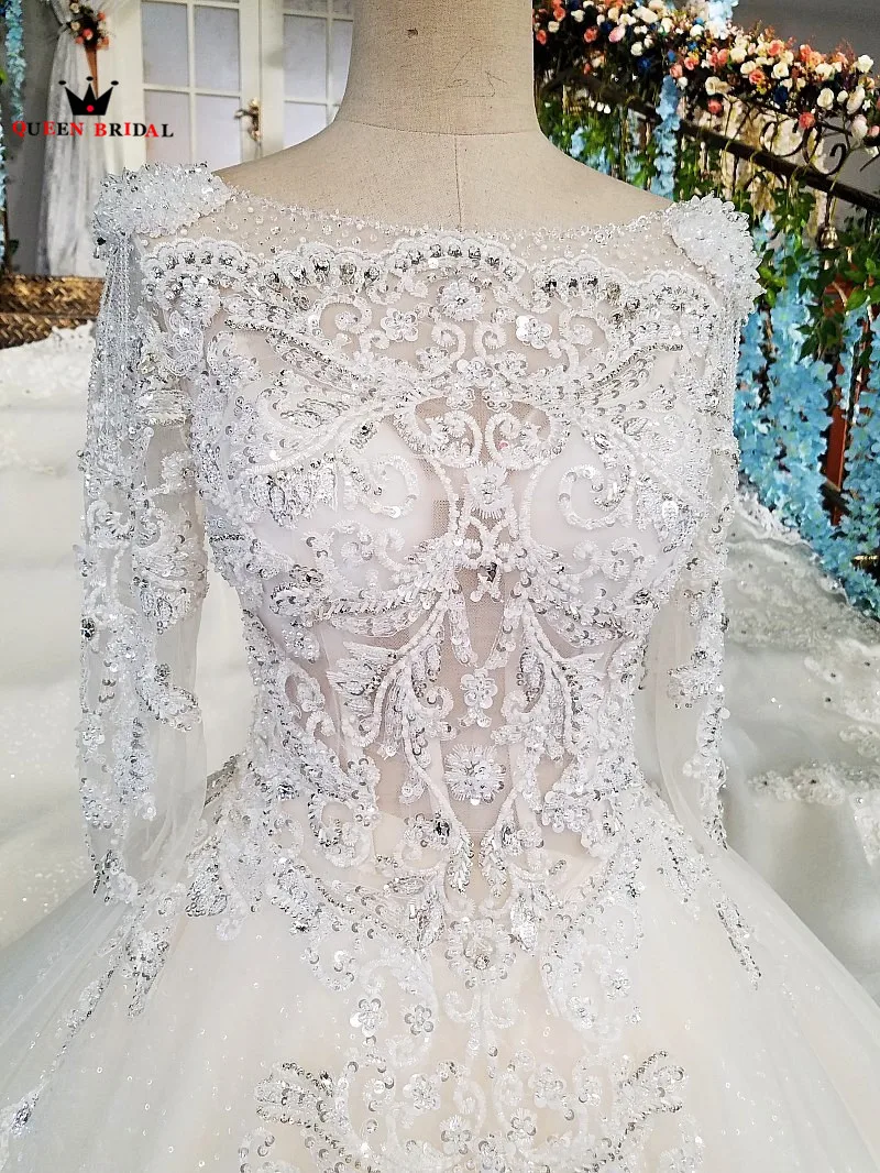 Ball Gown Long Sleeves vestido de noiva Lace Beaded Vintage Wedding Dress 2021 QUEEN BRIDAL robe de mariee Wedding Gown WD51