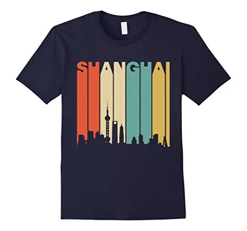 

Vintage Style Shanghai Skyline T-Shirt Printed T Shirt 2017 Fashion Brand Tee Summer 2017 100% Cotton