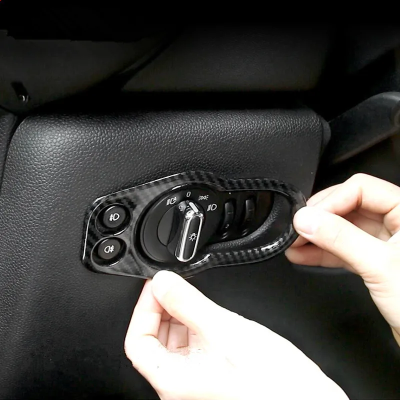 

ABS Car Headlight Switch Panel Frame Trim Cover Carbon Fiber Styling Sticker For Mini Cooper F55 F56 2015 2016 2017 2018