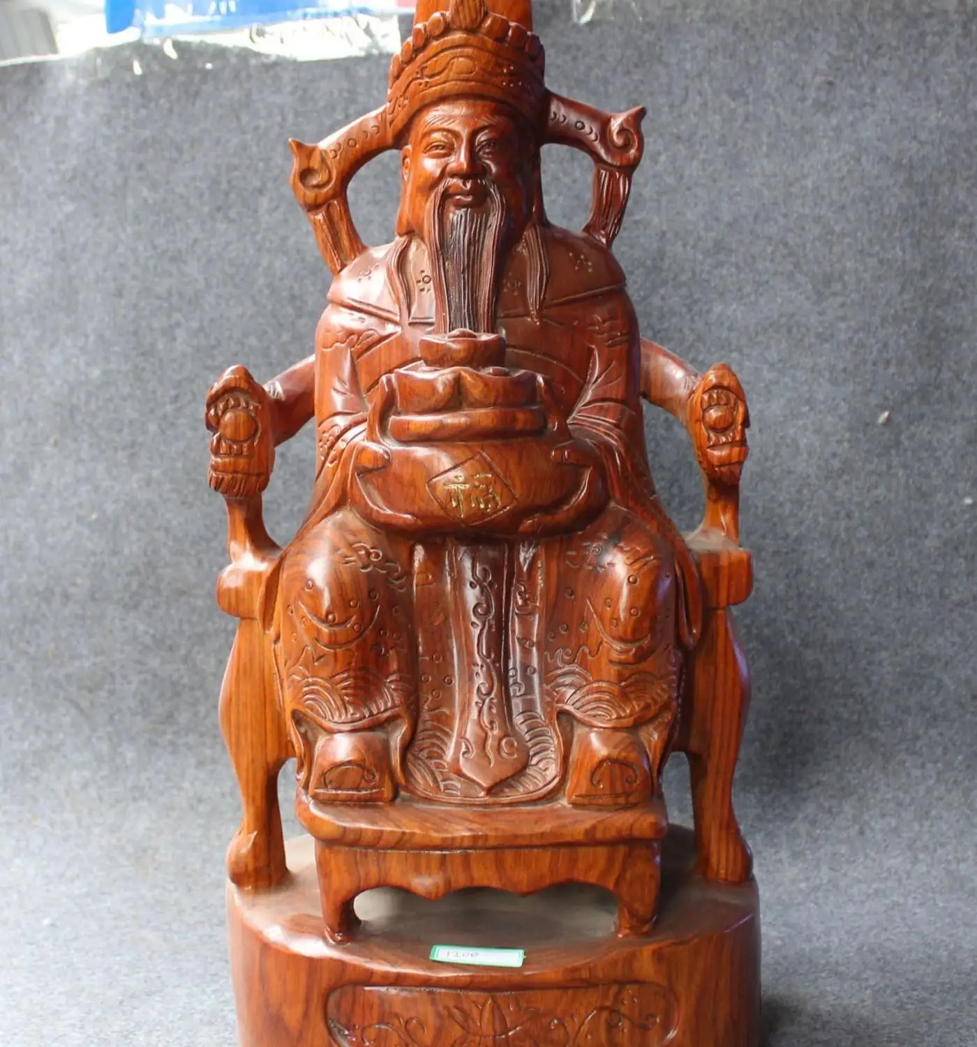 Китайский Boxwood дерево для денег богатства Yuanbao Бог Маммона держать Сокровище Чаша