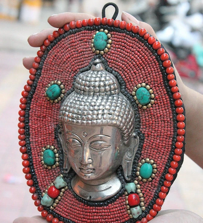 8 &quotтибетский серебряный коралловый бирюзовый Shakyamuni татхагата Будда на стене |