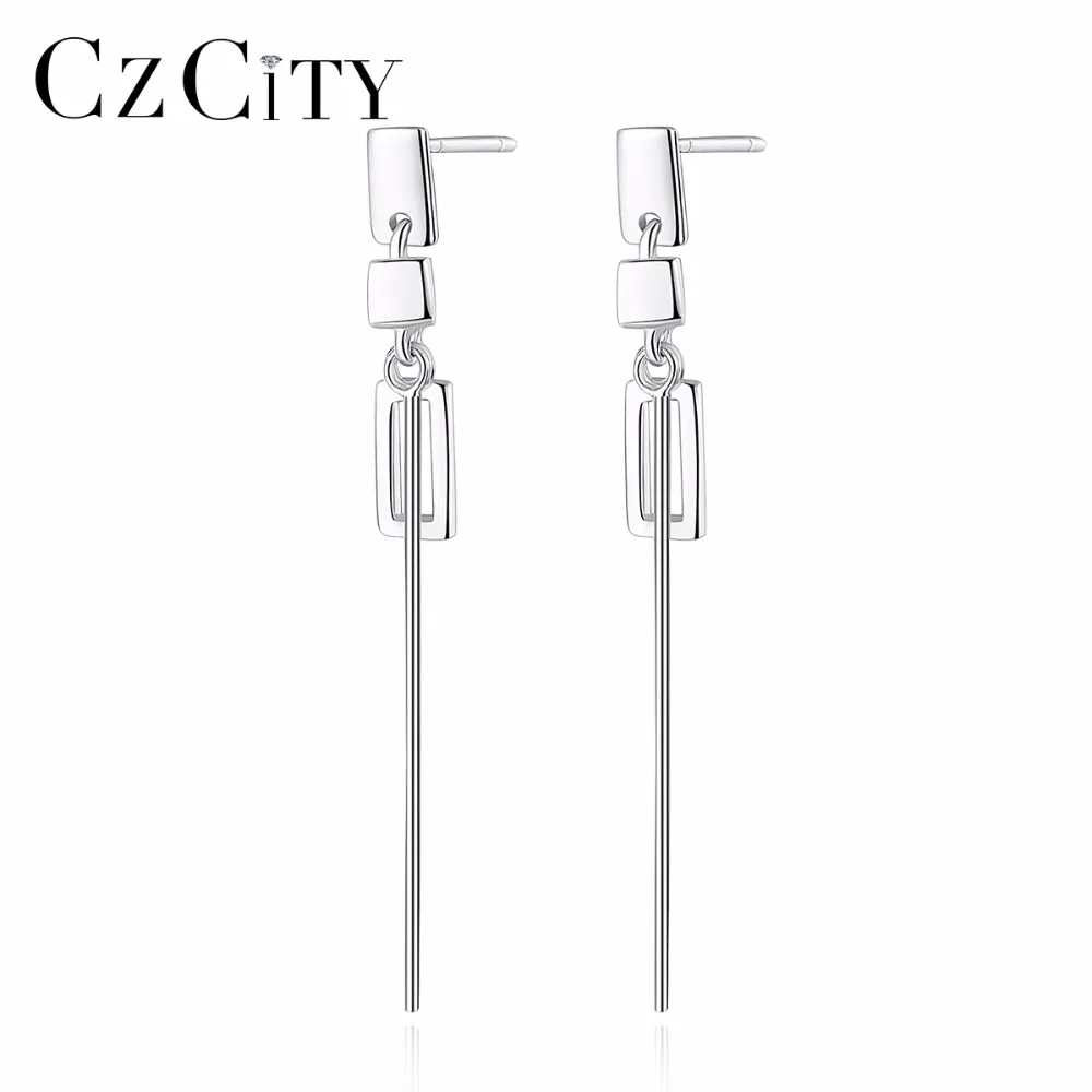 CZCITY Настоящее серебро винтажные длинные серьги для женщин висячие 925