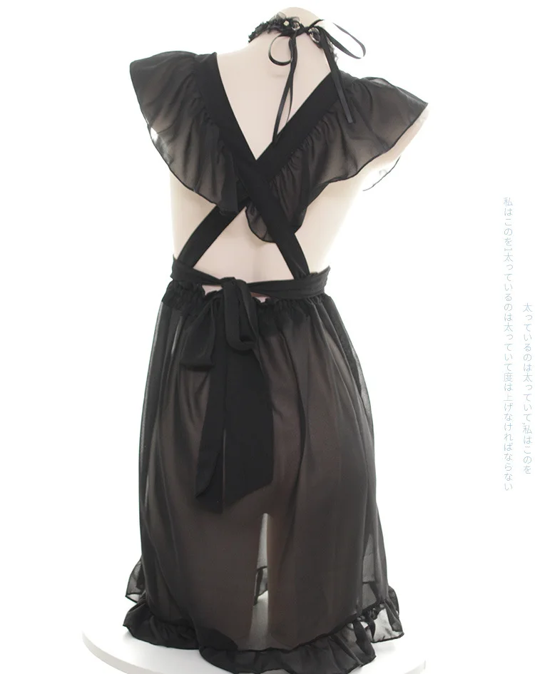 

Lolita Apron Dress Falbala Bow Dress Necklace Transparent Maid Outfit Sleepwear Woman Sexy Underwear lingerie Cosplay Babydoll