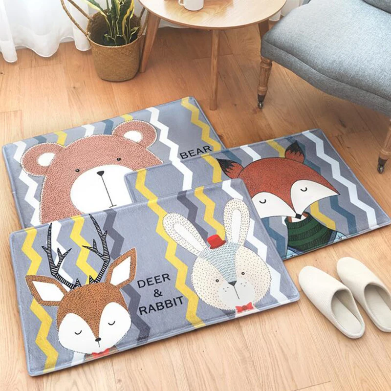 Мультяшный замшевый коврик для гостиной милый кролик лиса медведь печать