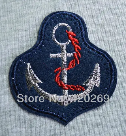 Оптовая продажа ~ Серебристая якорь красная веревка синяя ткань Железо на патч