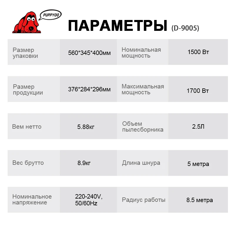 Пылесос PUPPYOO D-9005, со склада в России, низкий уровень шума, мультициклонный фильтр, функция удаления клещей