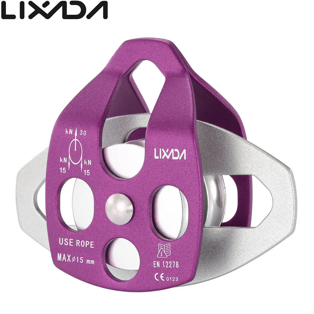 

Lixada Hot Sale 30kN Outdoor Single Fixed Pulley Aluminum Twin Sheave Pulley Mountaineer Climbing Rope Pulley Rock Rigge Rescue