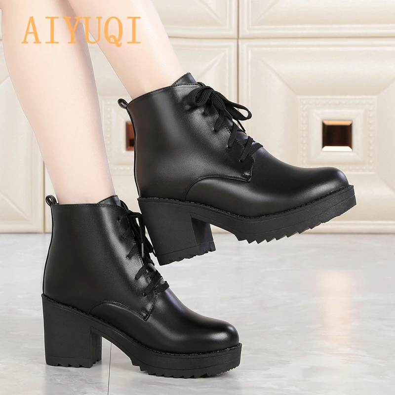 AIYUQI ботинки на платформе; коллекция года; женские Ботинки martin из натуральной кожи; шерстяные толстые теплые зимние ботинки; женские военные ботинки; большие размеры