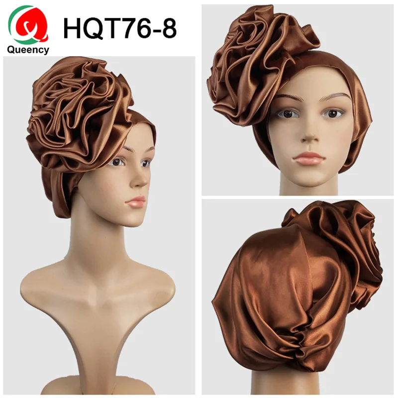 HQT76 Queency Африканский Новое поступление Роза-галстук атласная геле уже связали голову обертка готов носить Авто геле - Цвет: Кофе