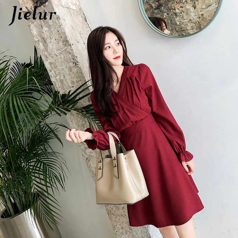 Платье женское винно красное ТРАПЕЦИЕВИДНОЕ с V образным вырезом|Женские платья|