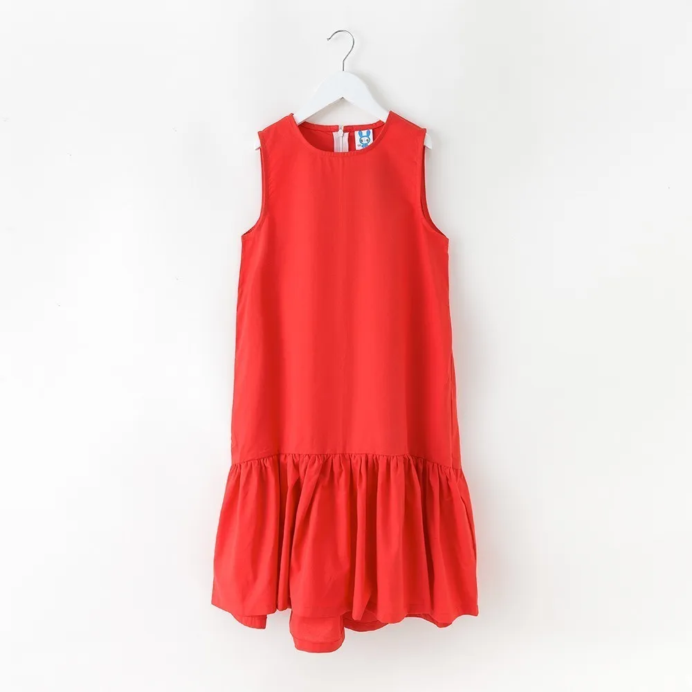 red summer dress Платье русалки для девочек-подростков синего и красного цвета, летнее платье для девочек года с карманами и оборками, детское платье для девочек средней длины, одежда для мамы и дочки - Цвет: red summer dress