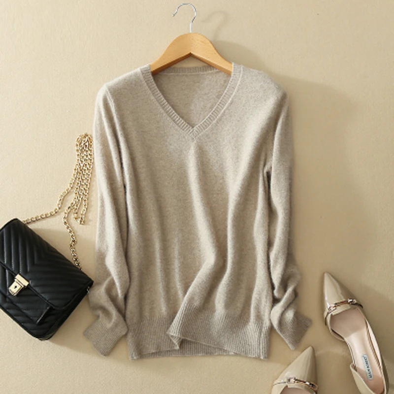 Thoshine Brand Spring Autumn Women Knitted Cashmere Sweaters Solid Color V-Neck Female Thin Pullovers Office Lady Casual Jumpers | Женская