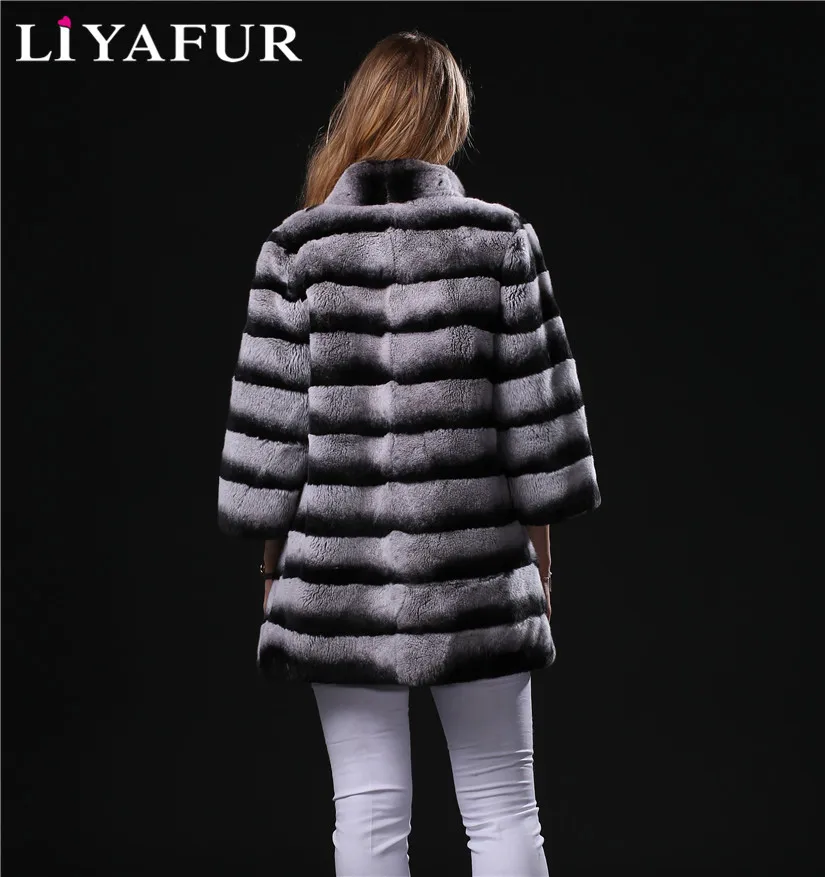 Новинка 2018 от LIYAFUR зимнее пальто в полоску из натурального меха шиншиллы Рекс