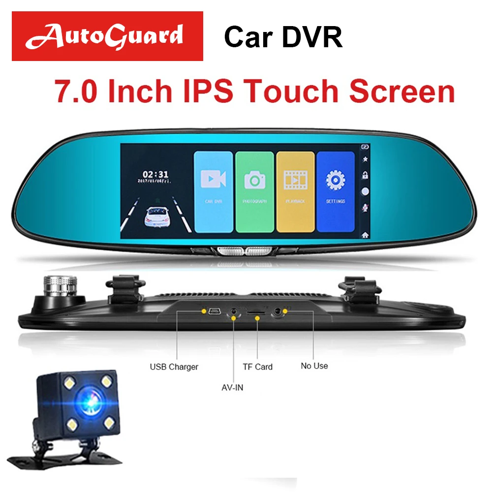 Автомобильный видеорегистратор Full HD 1080P 7 0 дюйма IPS сенсорный двойной объектив с