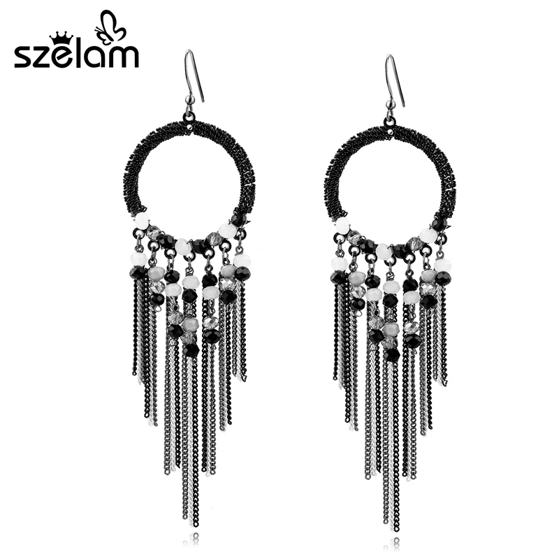 

Szelam 2019 Vintage Jewelry Long Earrings Tassel Blue Water Drop Earring For Women Statement Brincos Party Gift SER160025