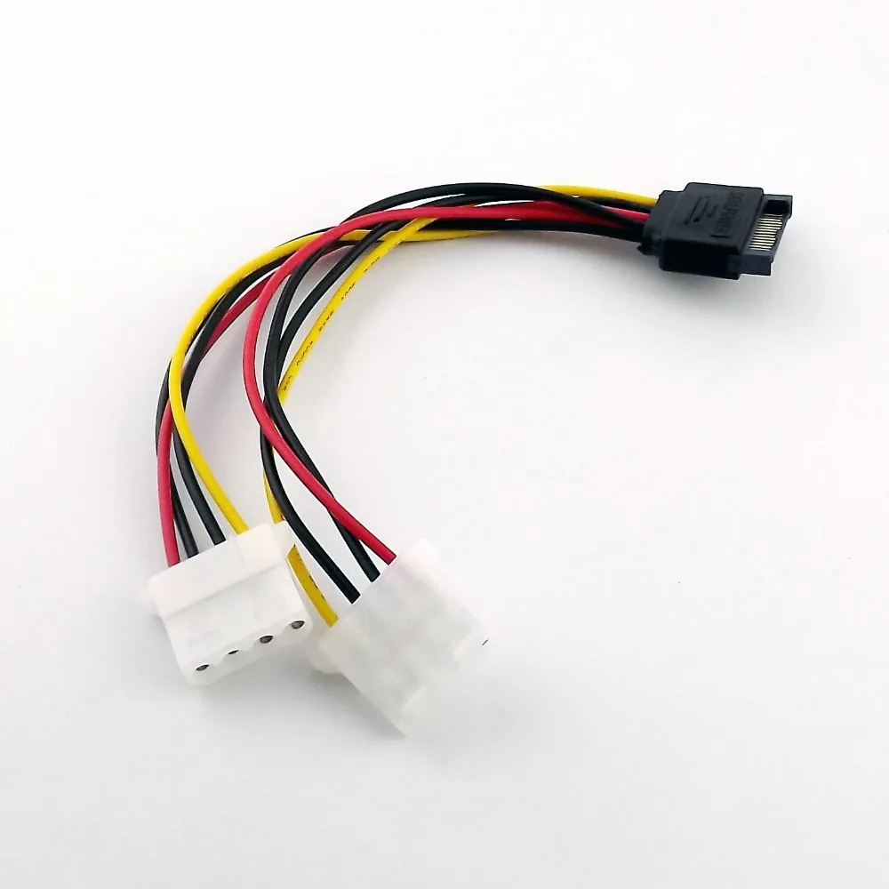 

1x Dual Female 4-pin Molex IDE Power Drive to SATA 15-pin Male Plug Adapter Connector Cable 20cm