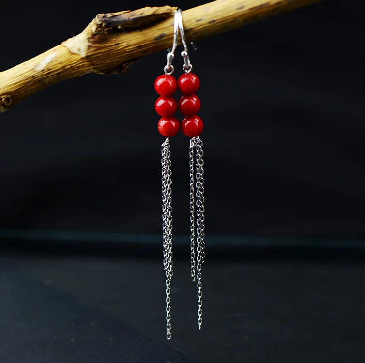 Серьги из натурального камня S925 пробы оригинальные длинные нитки для ушей