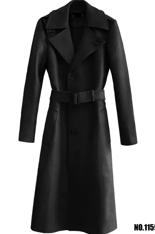 

S-6XL HOT / Spring Men's New Fashion Personalized custom Deerskin super long knee oversized long coat