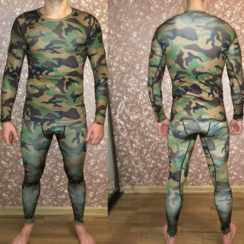 men's sportswear fitness men compression top long sleeve camouflage clothing leggings Rash Guard MMA sport undershirt 3XL | Мужская