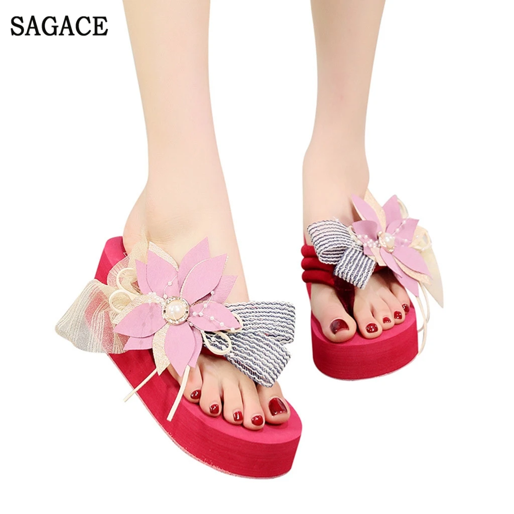 SAGACE/женские вьетнамки на танкетке с цветочным рисунком в богемном стиле Пляжные