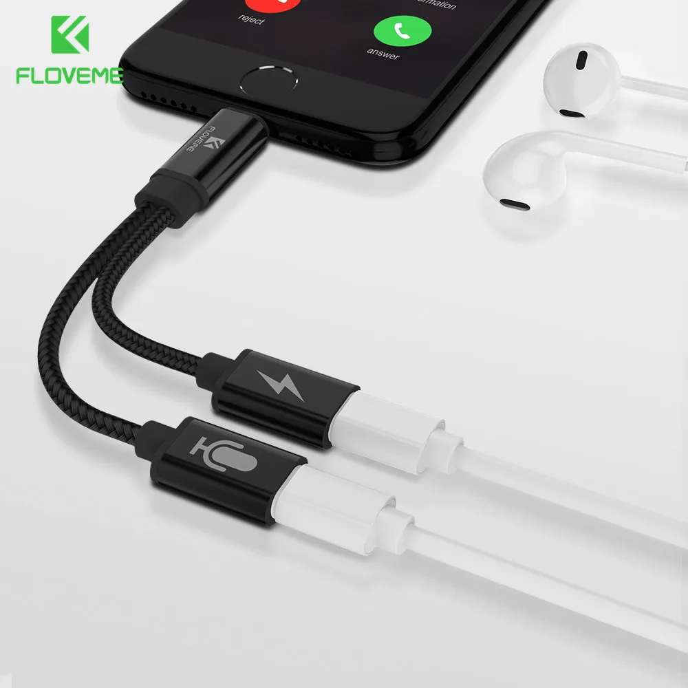 FLOVEME сплиттер разъем для наушников Aux кабель USB адаптер iPhone 7 8 2 в 1 освещения аудио