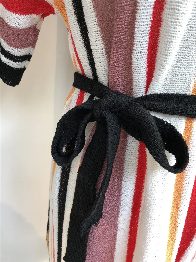 2019 сексуальное пляжное вязаное крючком красочное Полосатое купальное платье