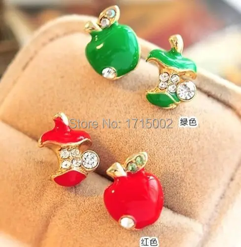 FD529 Korea Princess Queen new Rhinestones Cute Apples Studs Earrings | Украшения и аксессуары