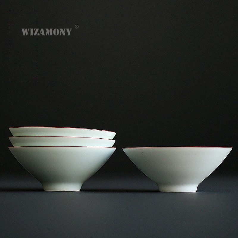 6PCS!!!!!! Speical Price!!!WIZAMONY Tea Cup Tea Set White Ceramic High Quality Bulk Price Chinese Porcelain Celadon Hat Bowl