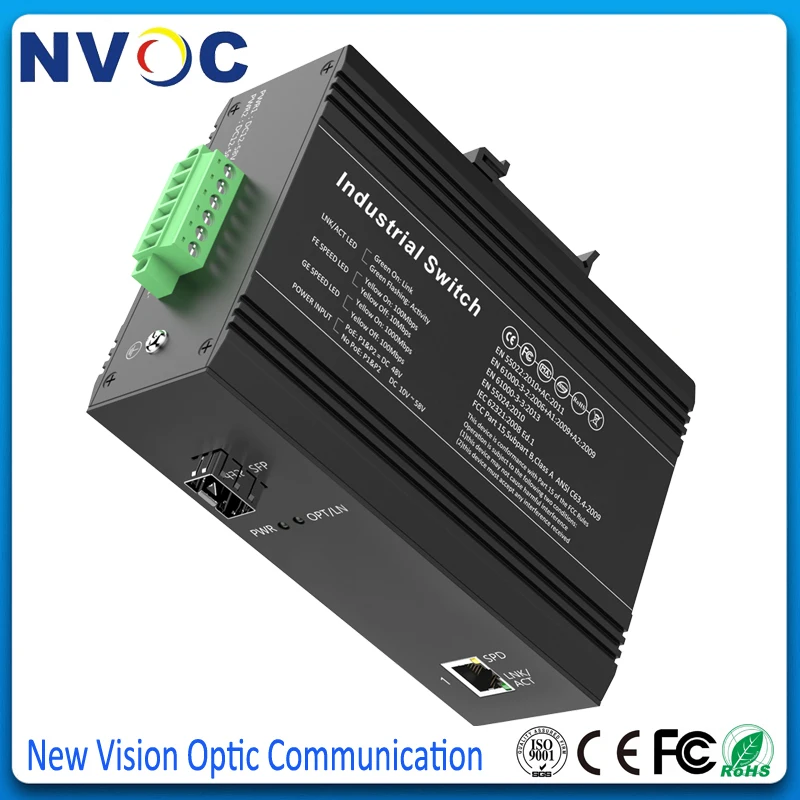 10/100/1000 м 1 SFP слот + 1000 UTP (1 RJ45) неуправляемый промышленный медиа конвертер за