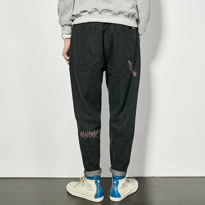 Новый Японский вышивка Джинсы Мужчины Ретро Черные брюки случайных ноги