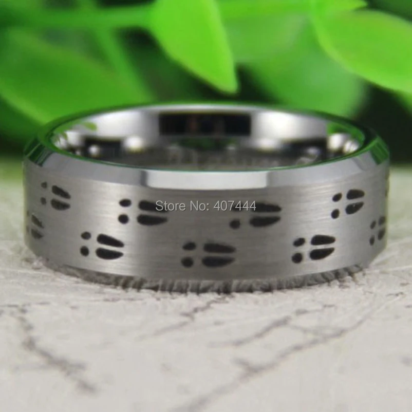 

Free Shipping YGK JEWELRY Hot Sales 8MM Satin Silver Bevel Hunting Deer Tracks Men's Comfort Fit Tungsten Ring