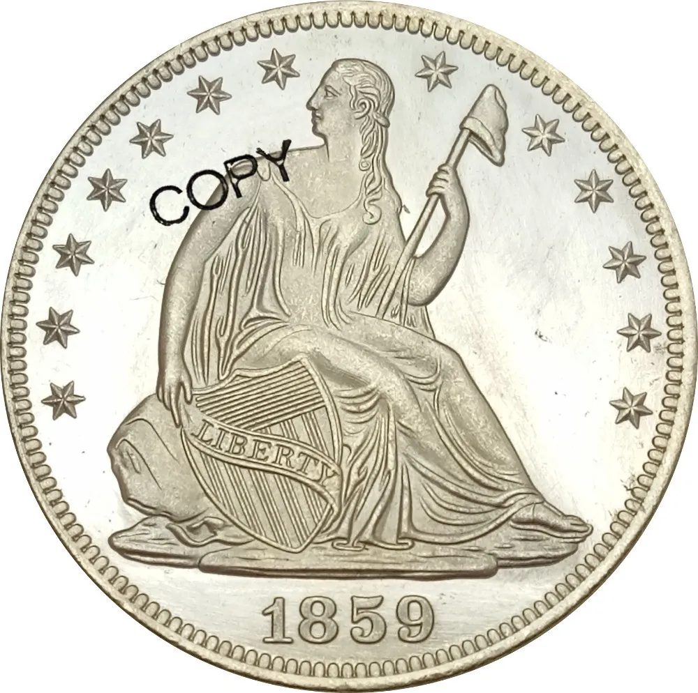 

United States Liberty Seated Half Dollars 1859 No Motto Above Eagle Brass Plated Silver Copy Coin