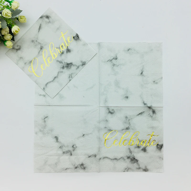 80pcs Marble Design Paper Napkins Foil Gold Celebrate Letter Party Decoration Dinner Serviette Children Day Wedding Napkin | Дом и сад