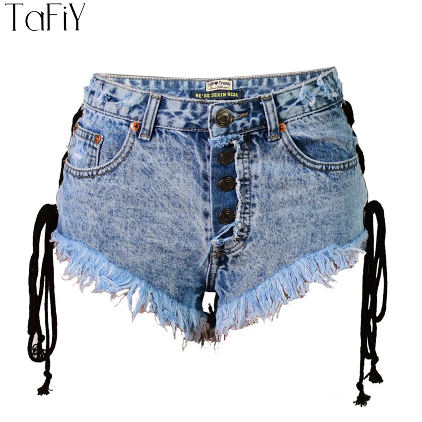 TaFiY 2017 Women Fashion Hip Lift Bandage Short Jeans Summer Plus Size Shorts Vintage Washed Tassel High Waist Denim | Женская одежда