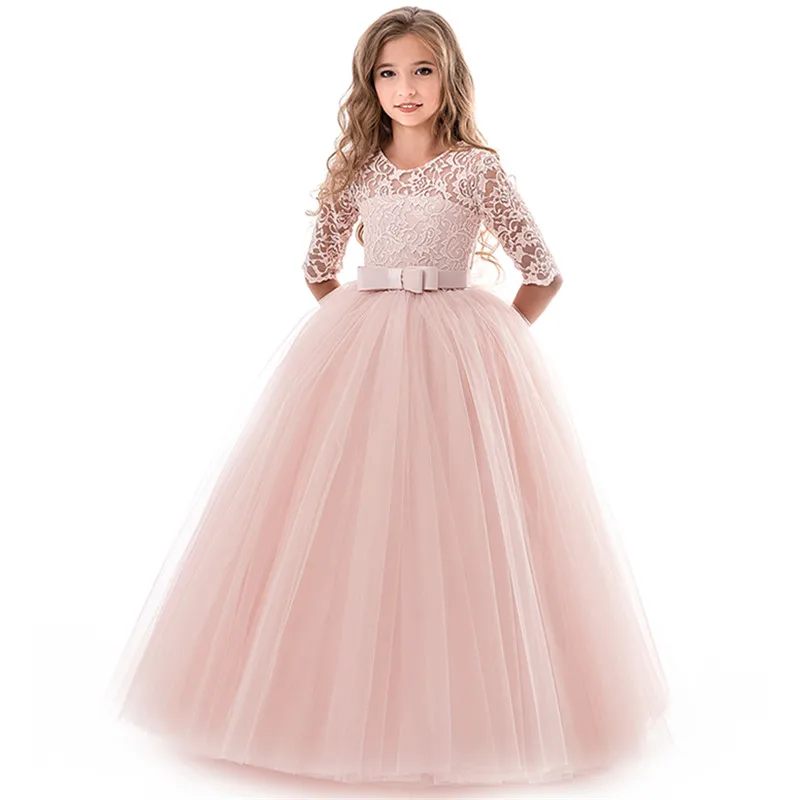 Lace Flower Embroidery Clothing For Princess Kids Formal Events Clothes Girls Prom Gown Teen Wedding Bridesmaid Long Dress | Детская