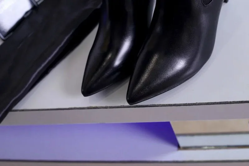 2017 Лучшие Продажи Черный Кожаный Платье Партии Обувь Женская Острым Носом