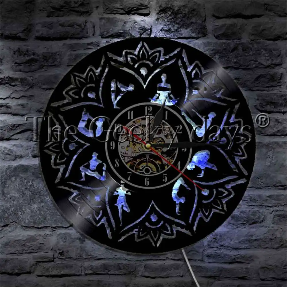 Мандала Лотос Йога силуэт виниловых пластинок настенные часы с Цвет изменения