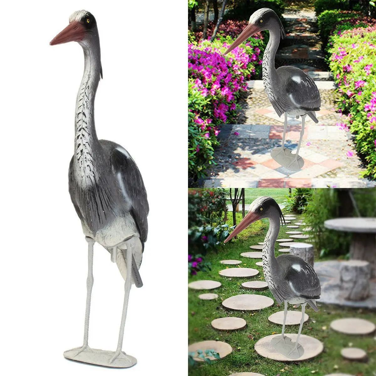 Реалистичная Большая пластиковая смола приманка украшение для сада Heron птица