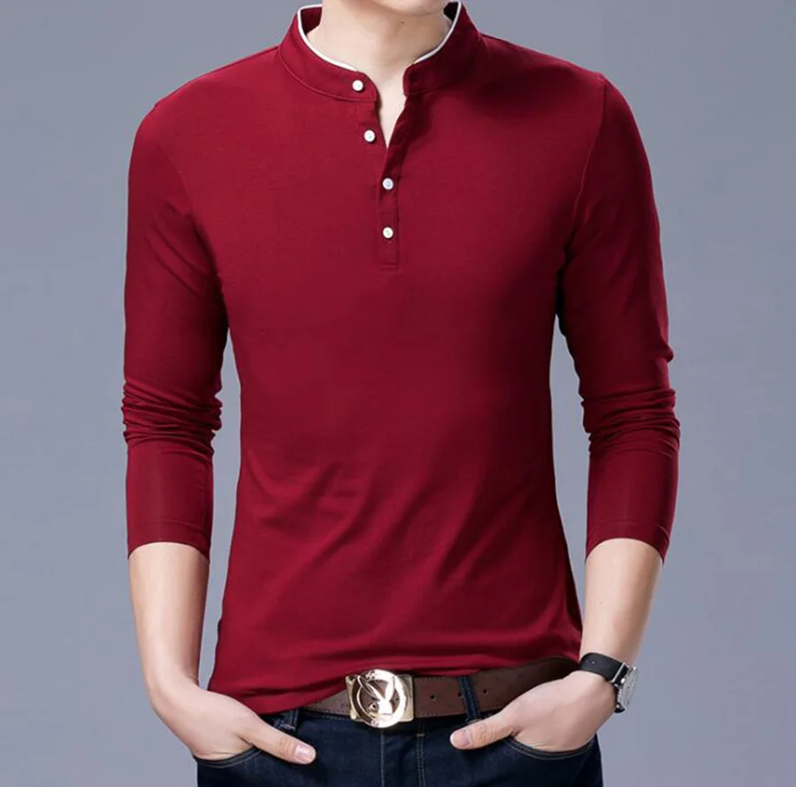 

Autumn and Winter New Men's Shirt Casual Korean Version Stand Collar Long-sleeved Cotton Youth T-shirt Shirt Tide Men's Clothing