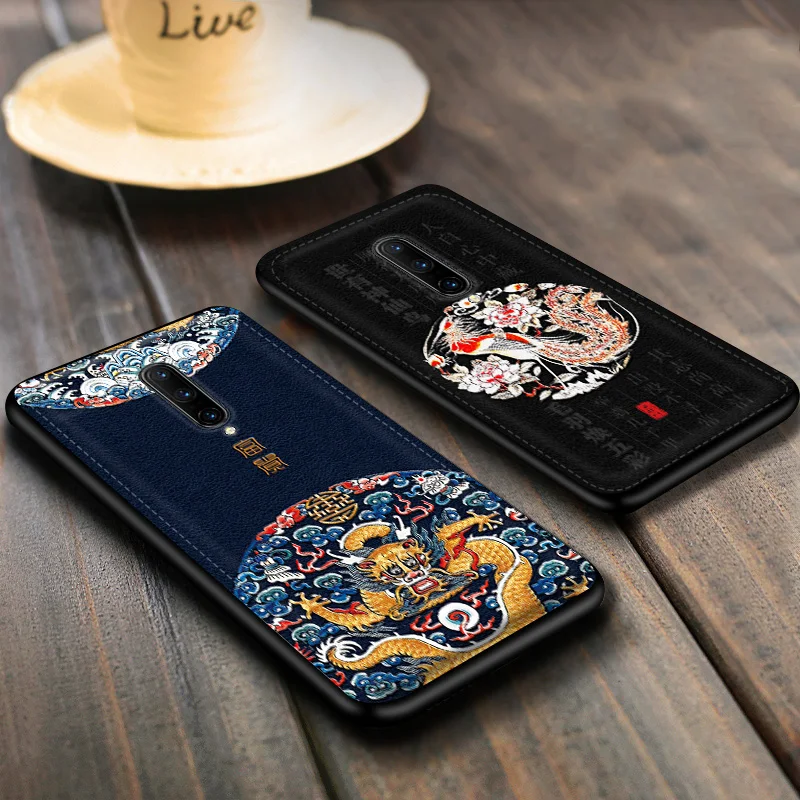 Luxury Soft Leather Case For OnePlus 7 7pro Phone Cases Silicone Shockproof Traditional Auspicious Protective Cover Shell | Мобильные