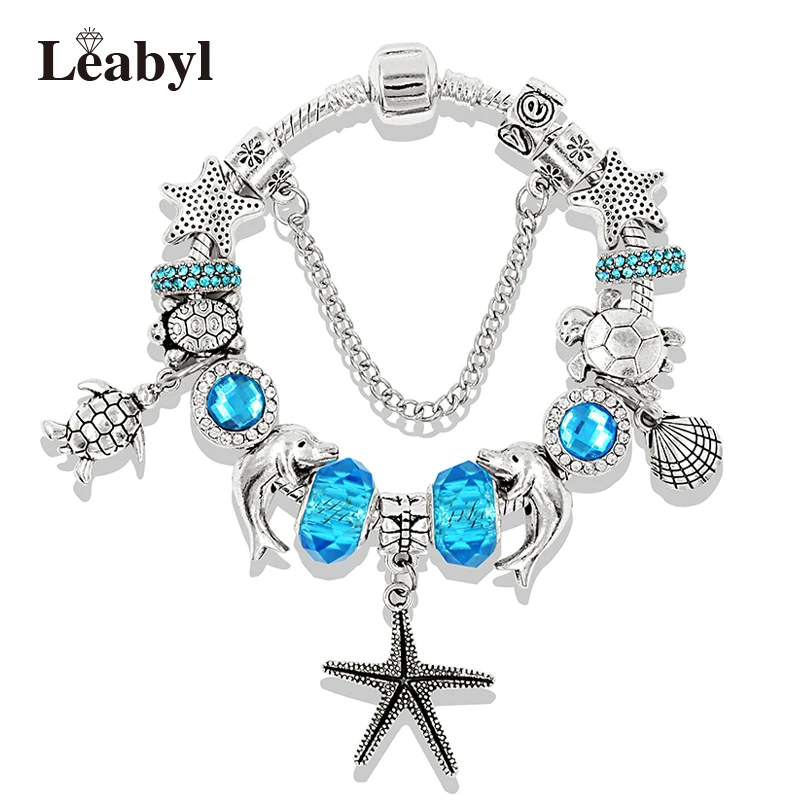 Европейская и американская морская серия браслет из бисера с животными голубой